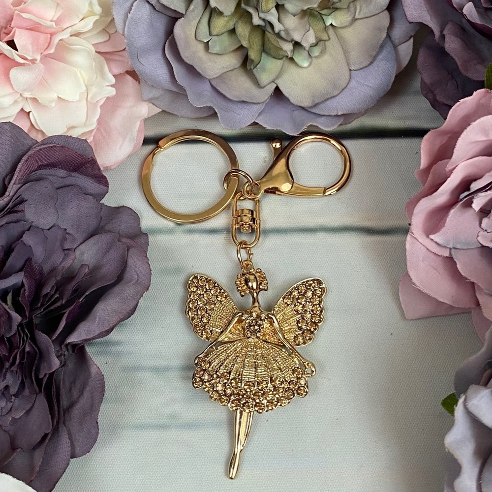 Gold Crystal Angel Fairy Keychain Charm - Picture 1 of 10